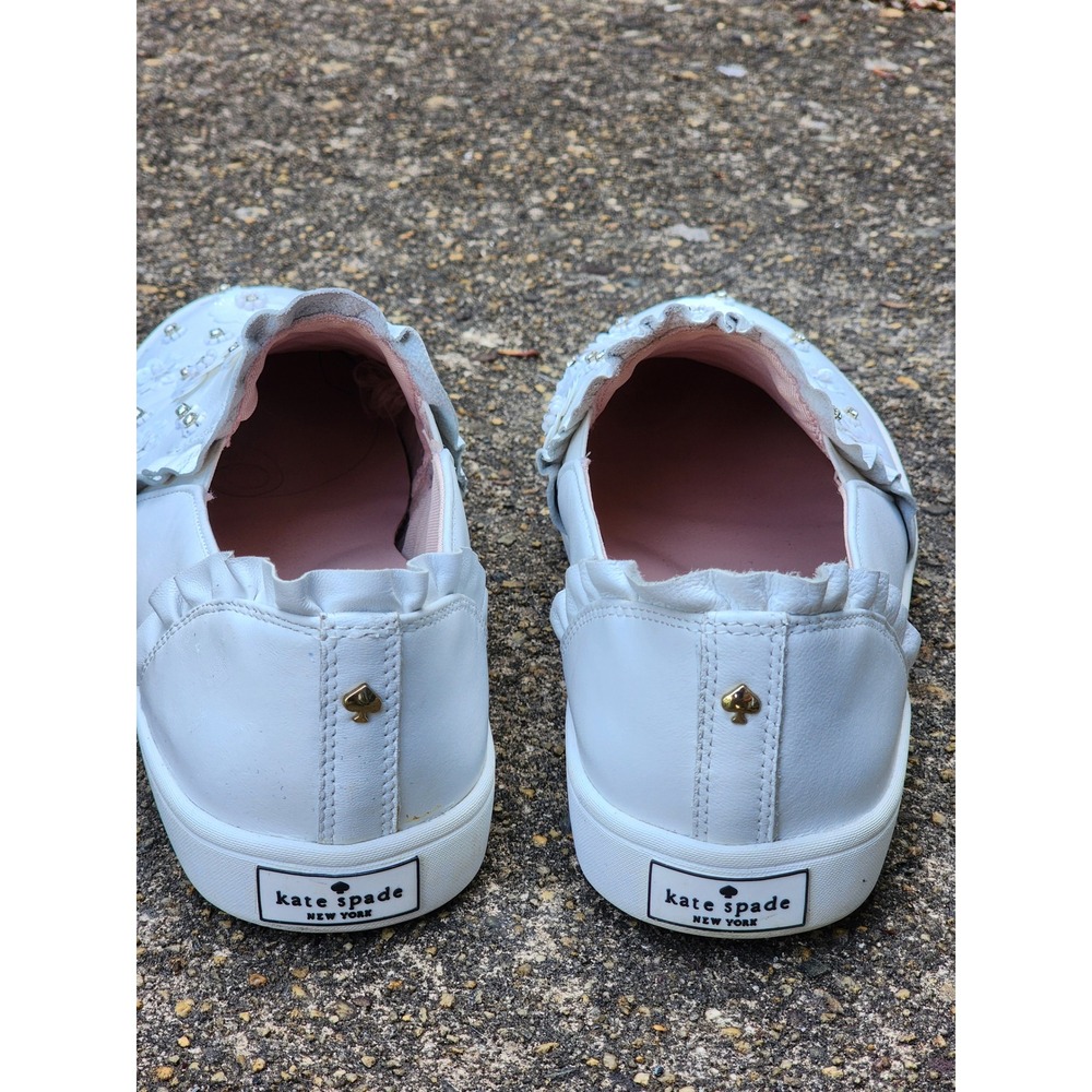 Kate Spade New York White Leather Floral Applique Rhinestone Slip On Sneakers 10 - Picture 5 of 7